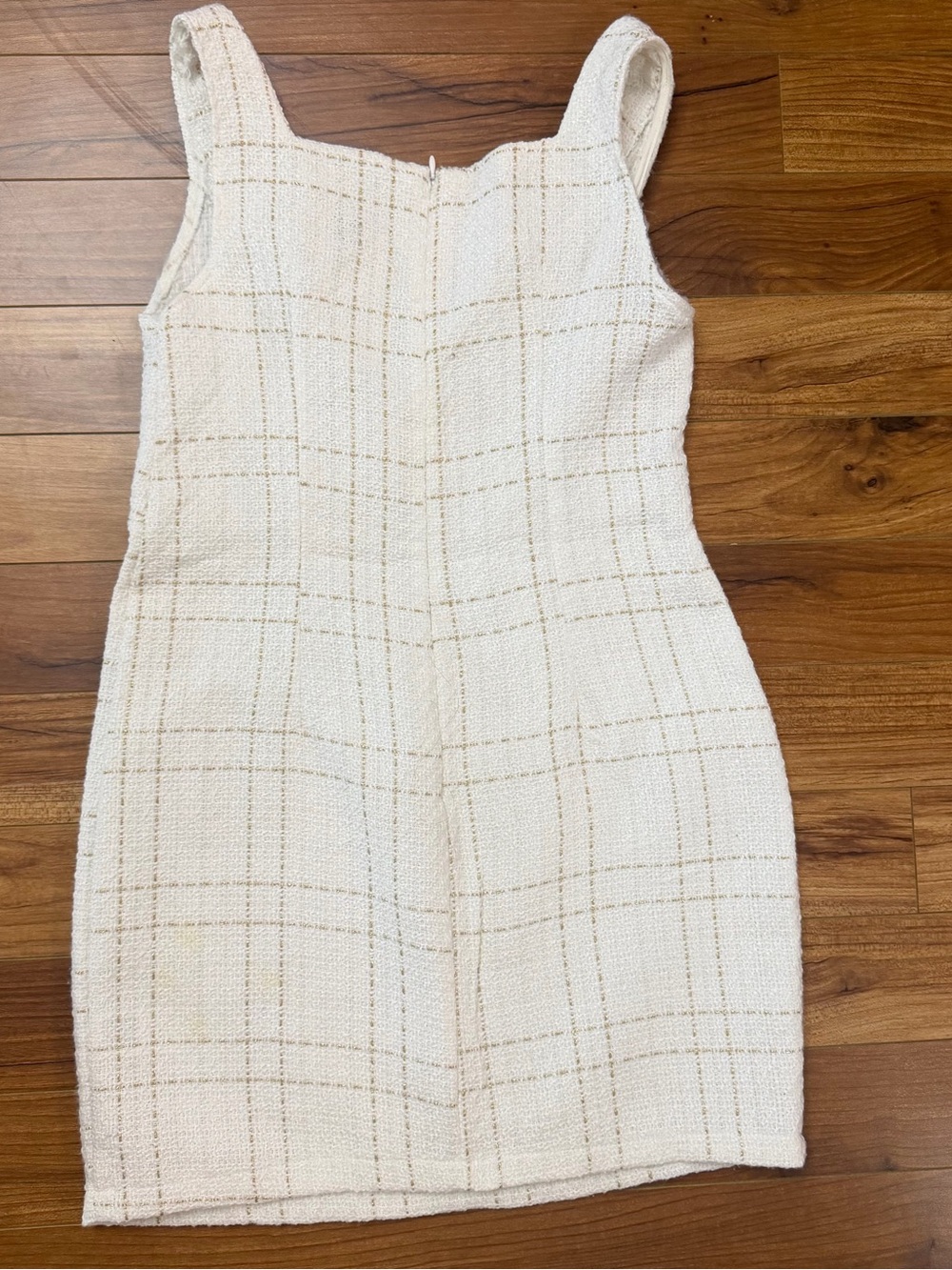 SHEIN Cream Tweed Mini Dress with Gold Thread Detail - Picture 6 of 6